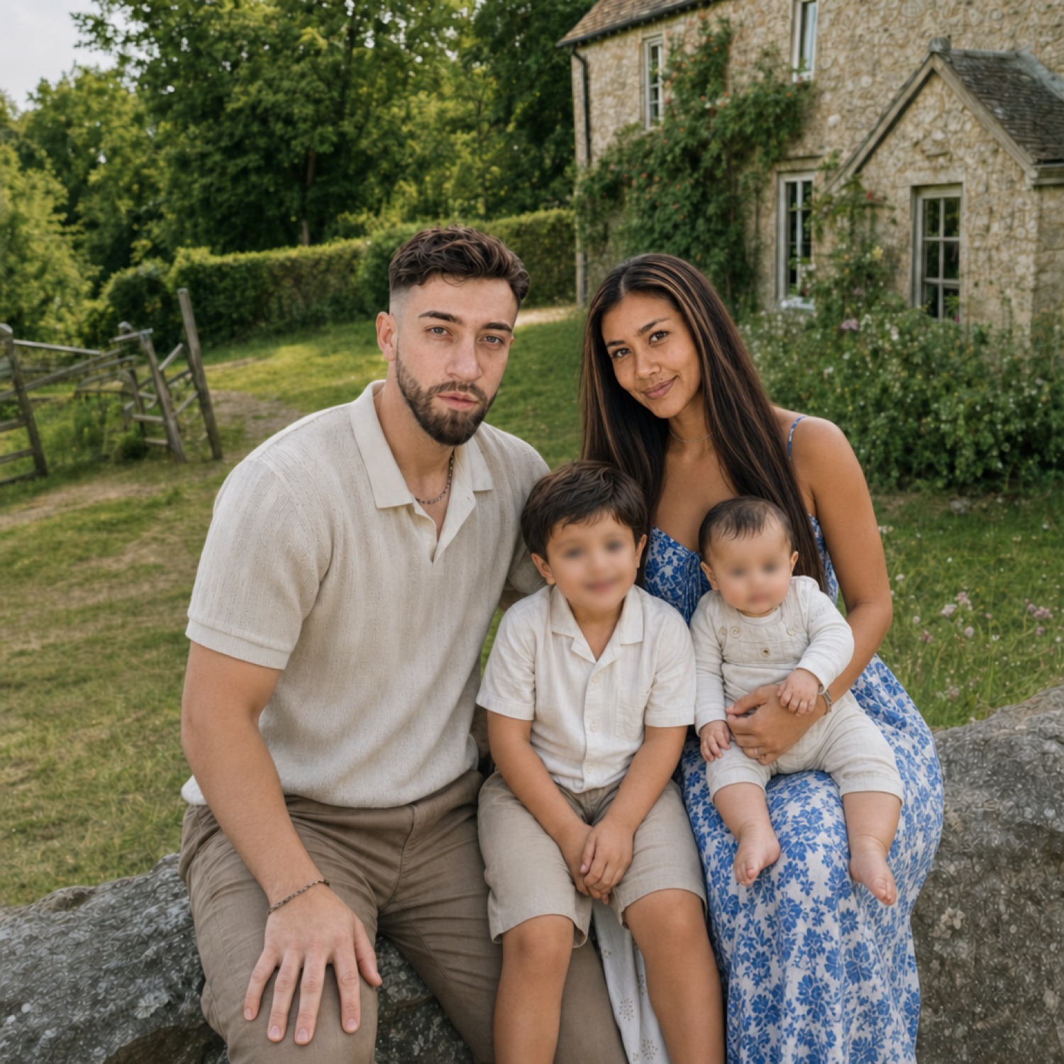 Nathan Abbott with his wife and two sons outside their home